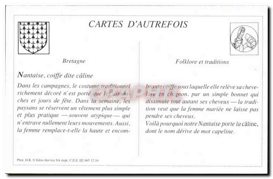 REPRO Etude des Coiffes au Pays Nantais La Coiffe dite Caline Folklore — Rückseite