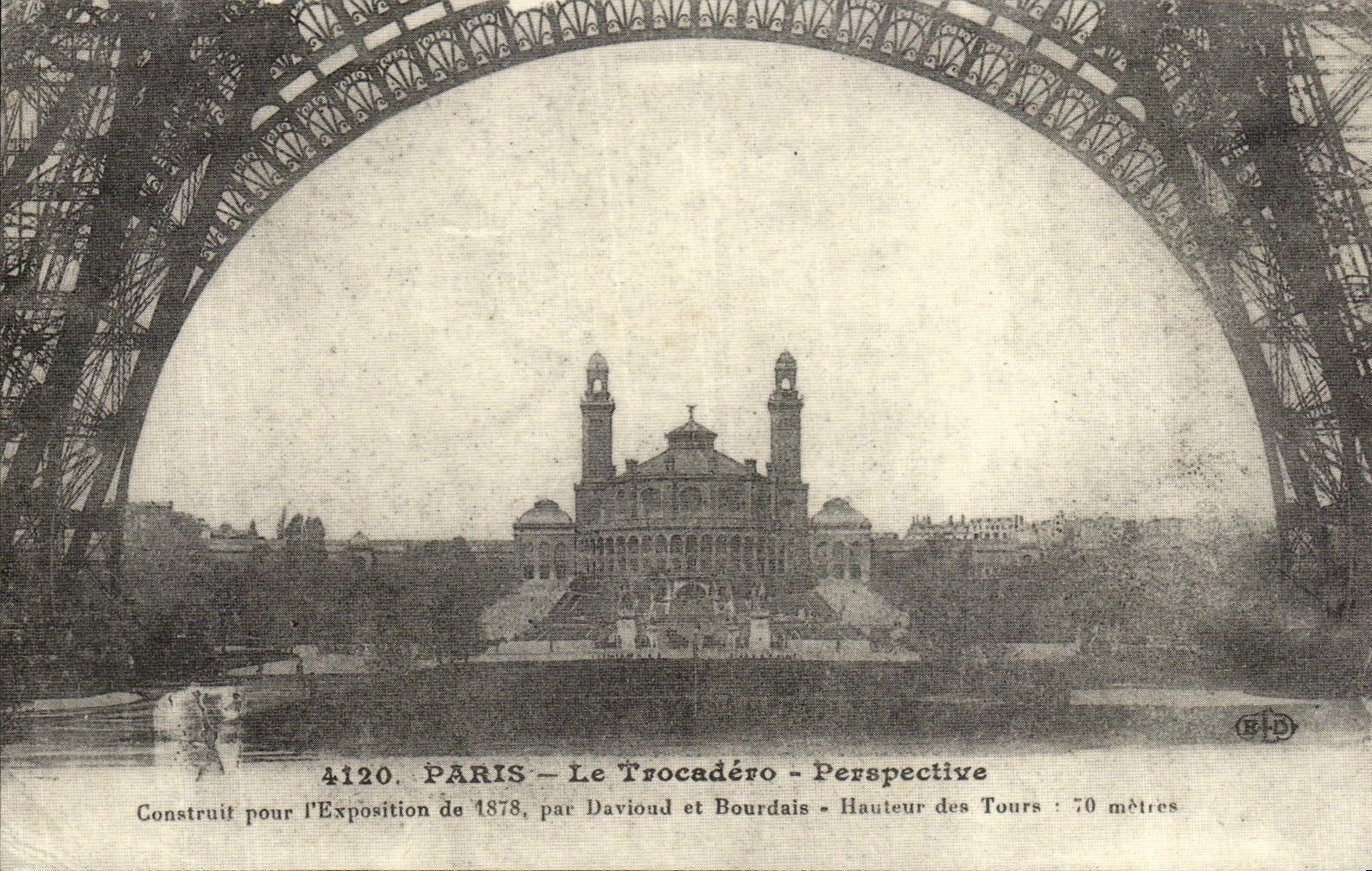REPRO Paris Le Trocadero Perspective Construit pour l'Exposition de 1878 Tour Eiffel