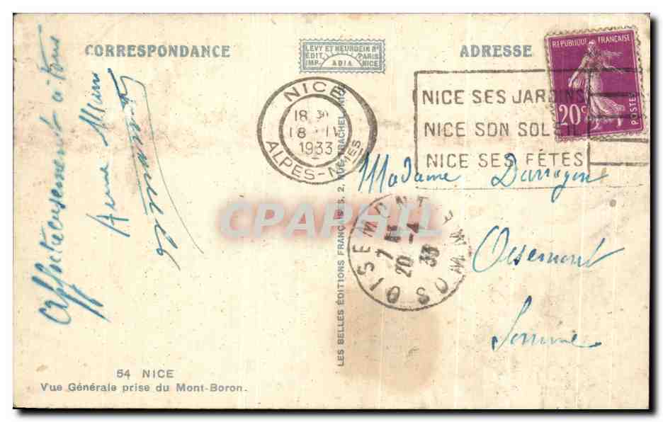 CPA Nice Vue Generale prise du Mont Boron — Rückseite