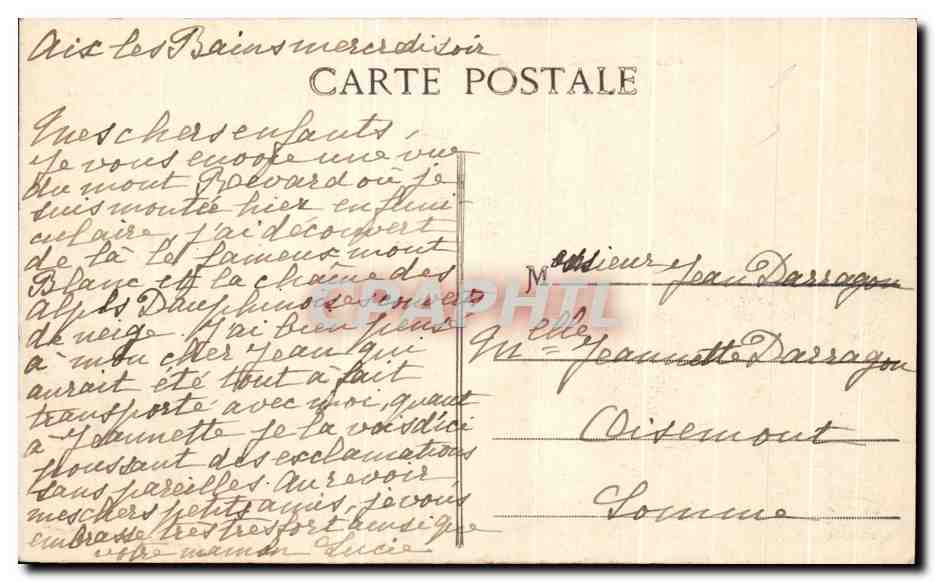 CPA Aix Les Bains les Grands Hotels et le Mont Renard — Verso