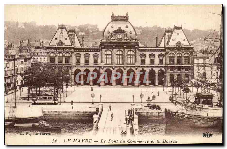 CPA Le Havre Le Pont du Commerce et la Bourse Bateau