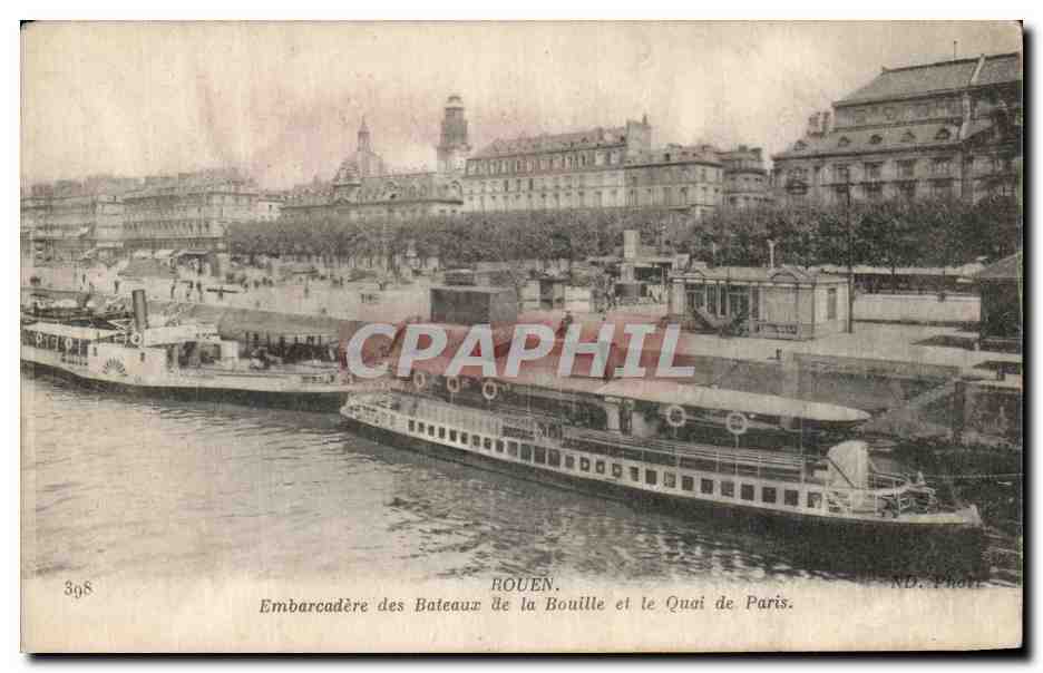 CPA Rouen Embarcadere des Bateaux de la Bouille et le Quai de Paris Peniches 