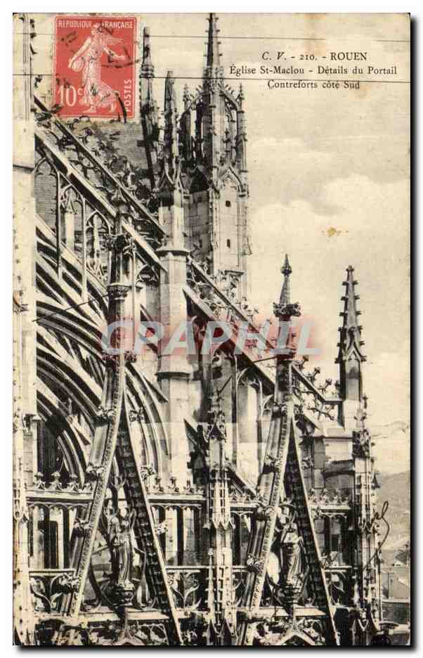 CPA Rouen Eglise St Maclou Details du Portail Contreforts cote Sud