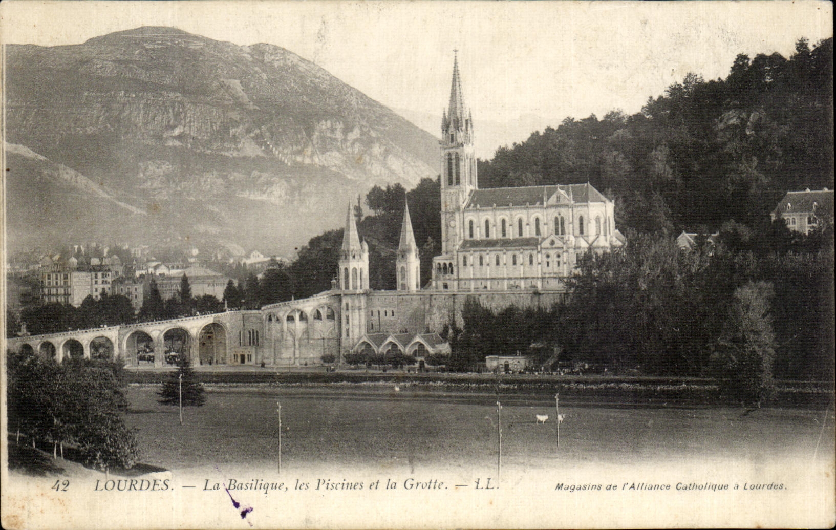 CPA Lourdes la Basilique les Piscines et la Grotte