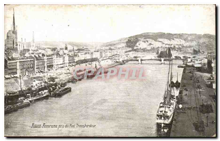 CPA Rouen Panorama Pris du Pont Transbordeur Bateaux