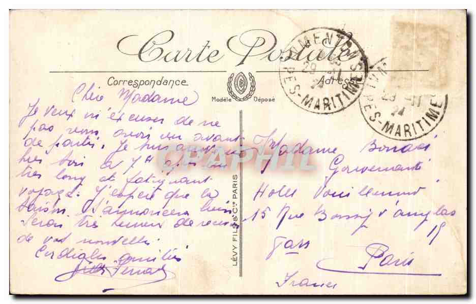 CPA Menton vue Prise De Garavan — Rückseite
