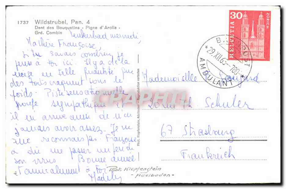CPA Wlldstrubel Pan Dent des Bouquetins Pigne d'Arolle — Rückseite