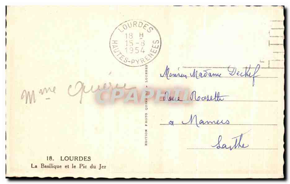 CPA Lourdes La Basilique Et Le Pic Du Jer — Verso