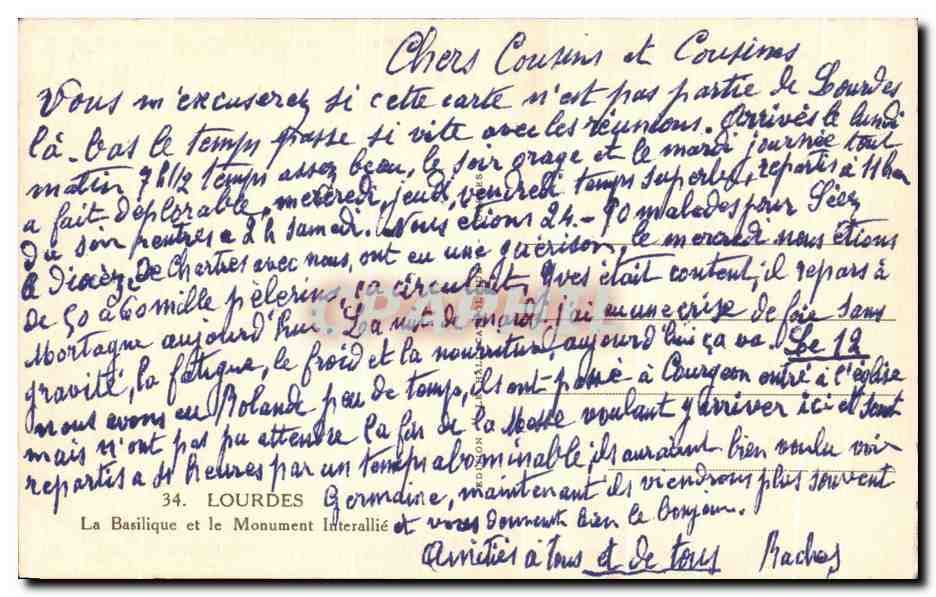 CPA Lourdes La Basilique Et Le Monument Interallie — Verso