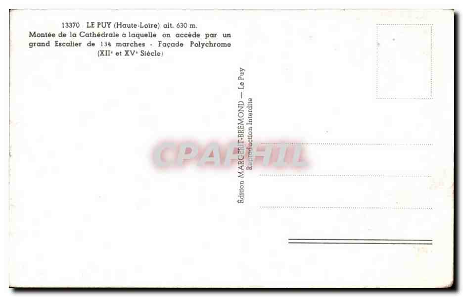 CPA Le Puy Montee De La Cathedrale A Laquelle On Accede Par Un Grand Escalier  — Verso