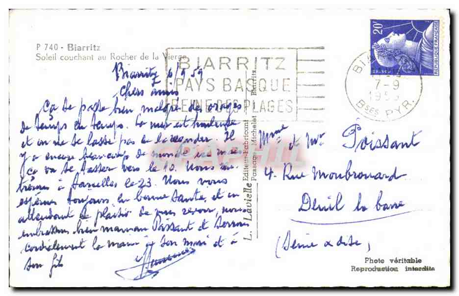 CPA Biarritz Soleil Couchant Au Rocher De La Vierge — Verso