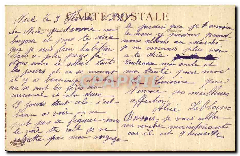 CPA Nice Jardins Des Palmiers Et Albert 1er — Rückseite