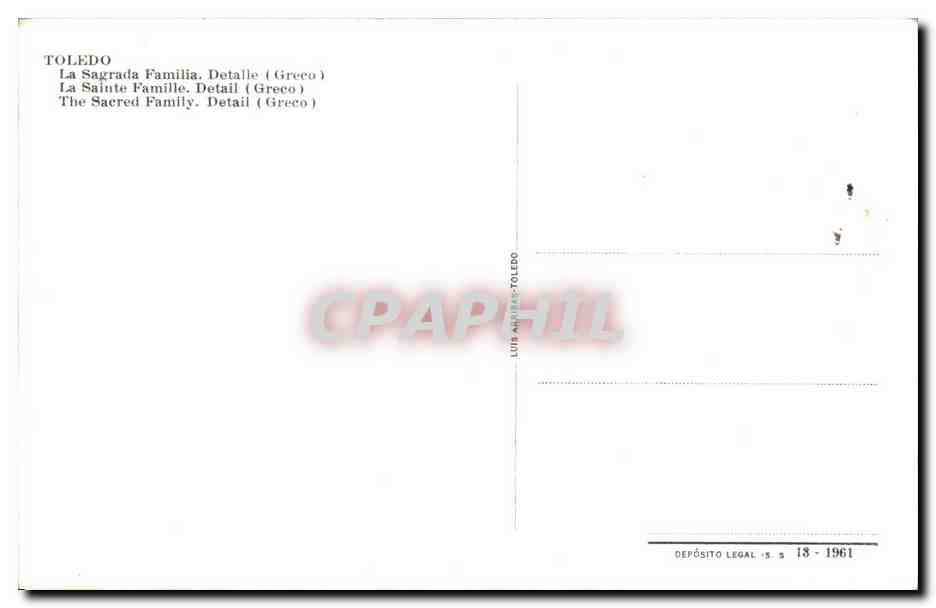 CPA Toledo La Sagrada Familia Detalle — Verso