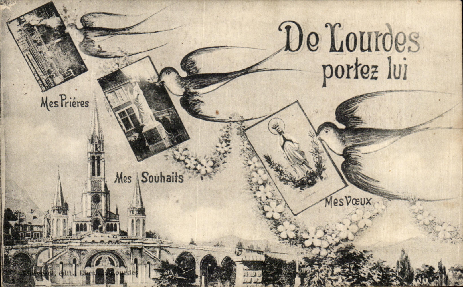 Lourdes — Carte de vœux et prières — édit. Lourdes