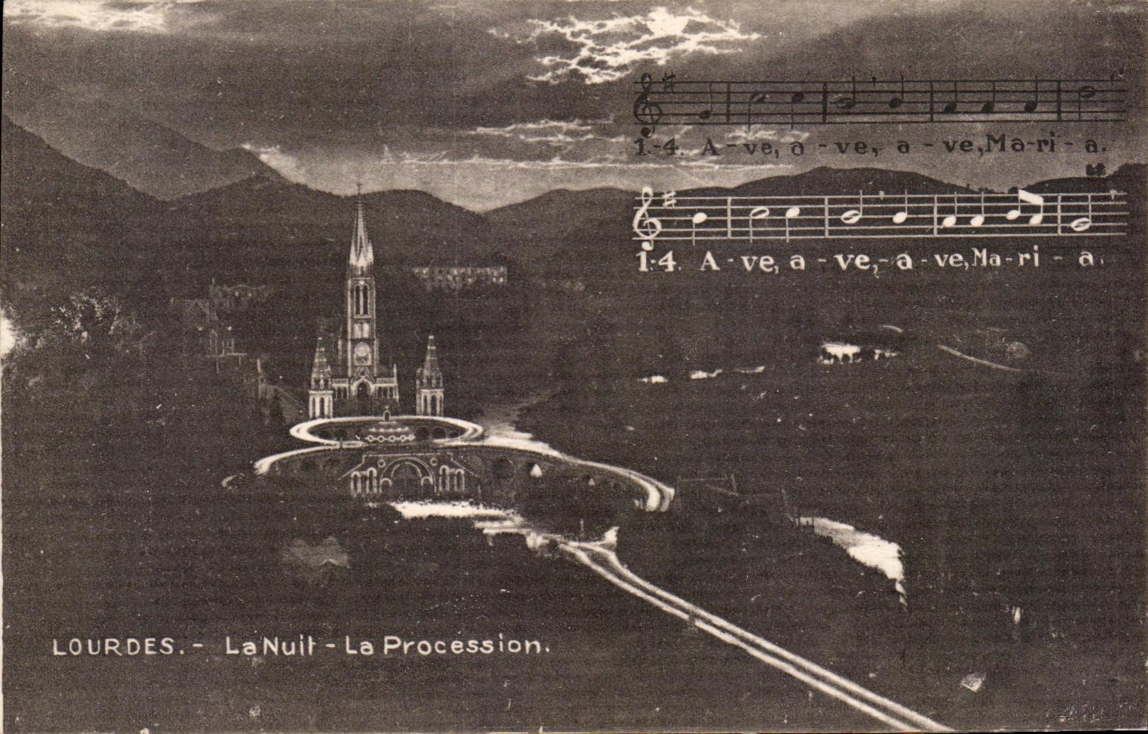 CPA Lourdes La Nuit La Procession