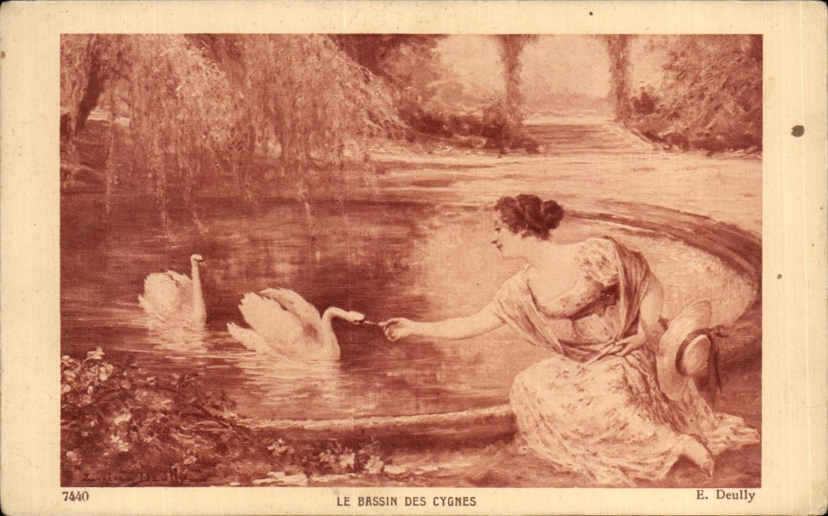 CPA Le Bassin Des Cygnes Deully Femme