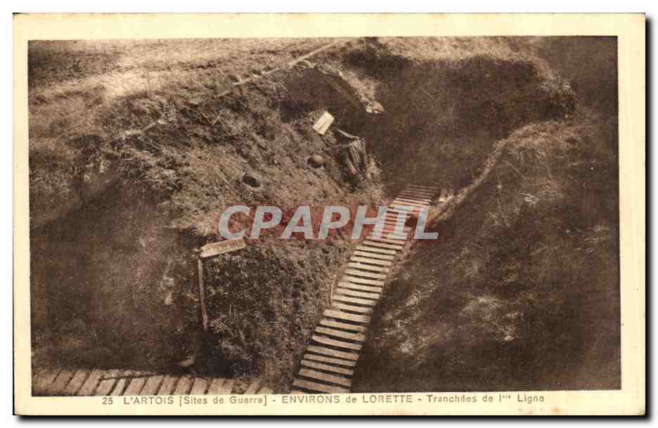 CPA L'Artois Environs de Lorette Tranchees de 1er ligne Militaria 