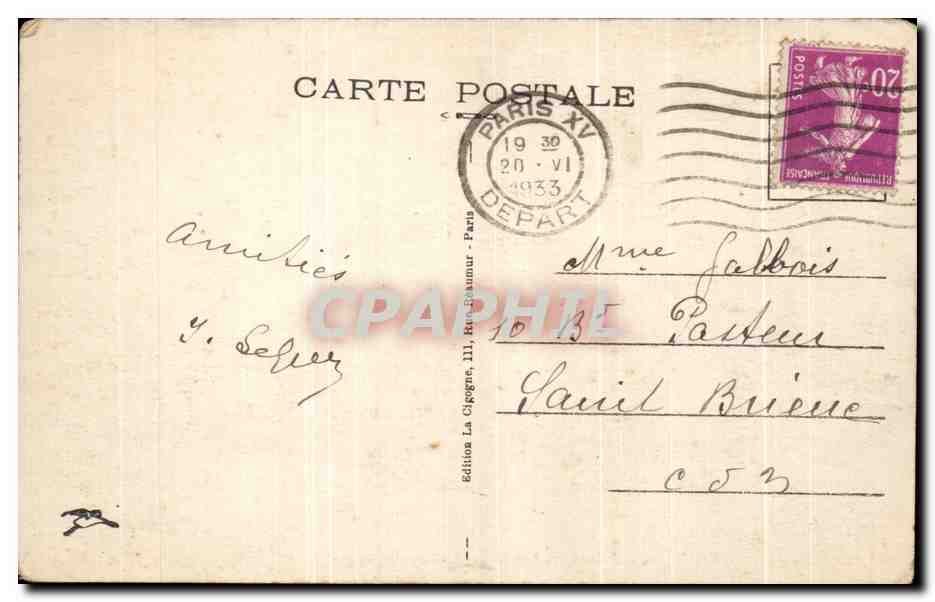 CPA Paris Le Lion de Belfort  — Rückseite