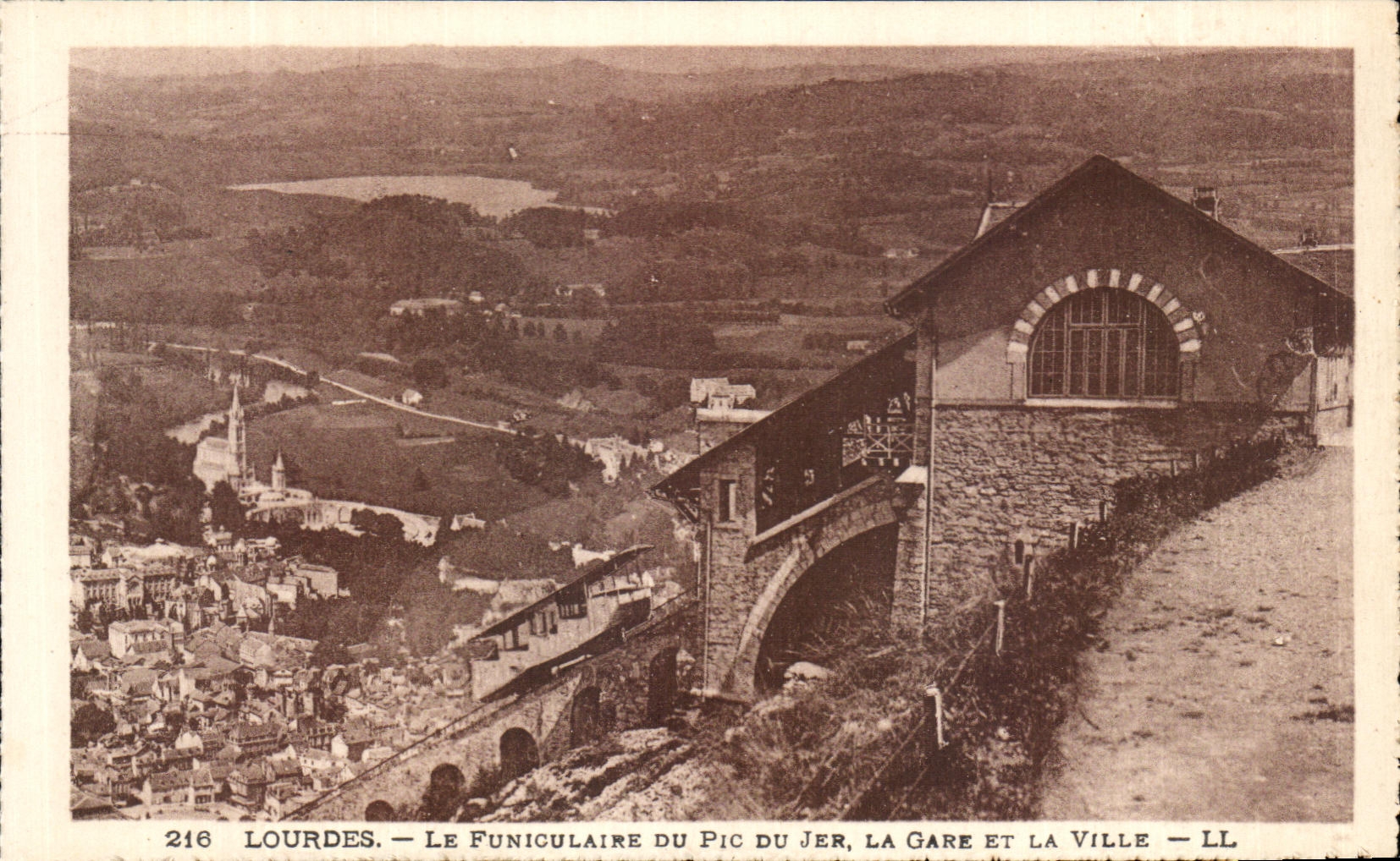 CPA Lourdes Le Funiculaire Du Pic Du Jer la Gare Et la Ville