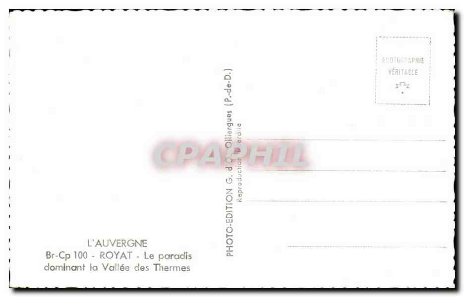 CPA L'Auvergne Royat Le paradis dominant la Vallee des Thermes — Verso