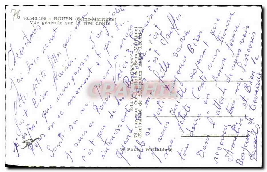 CPA Rouen Vue generale sur la rive droite — Rückseite