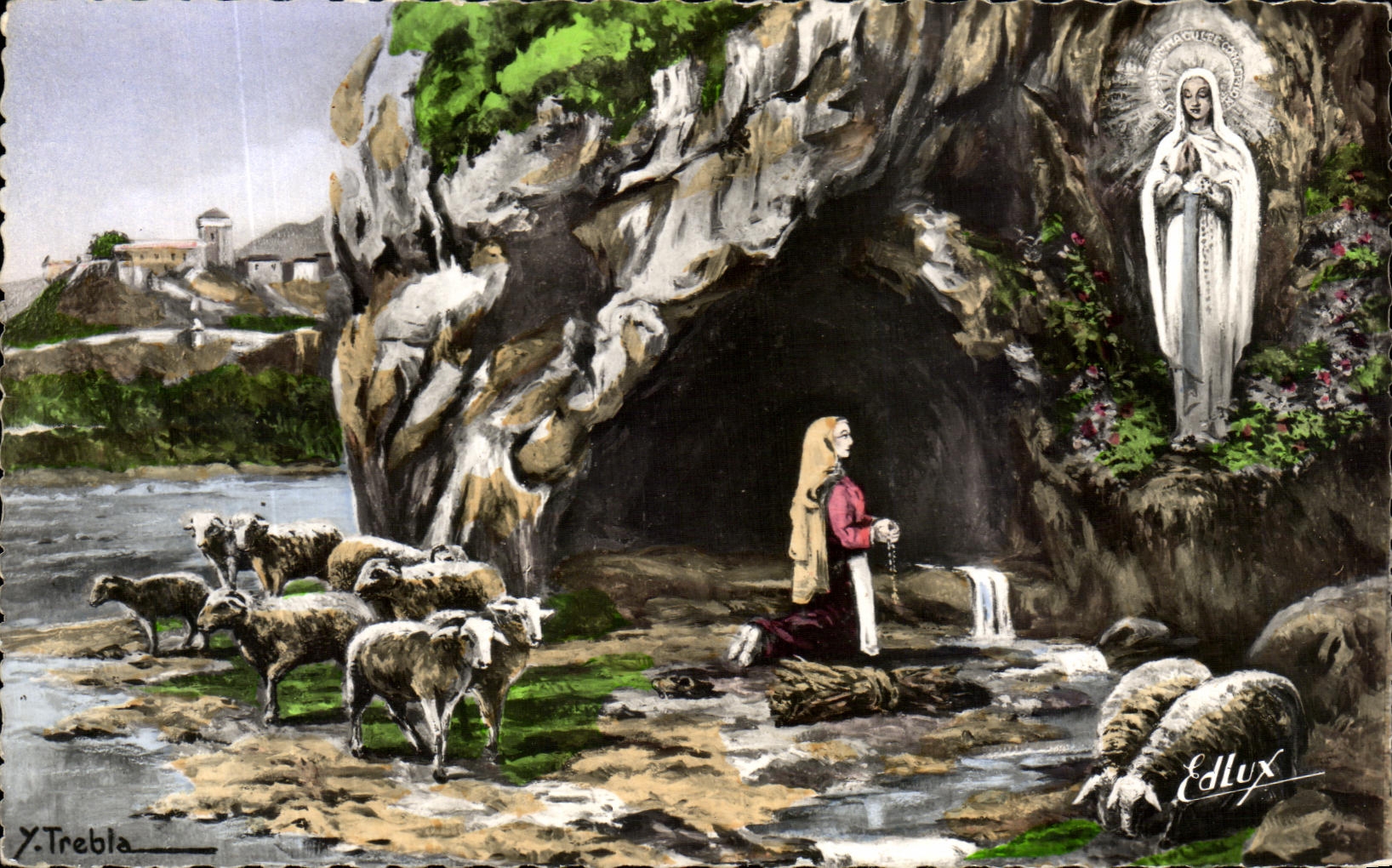 CPA Lourdes L'Apparition Moutons