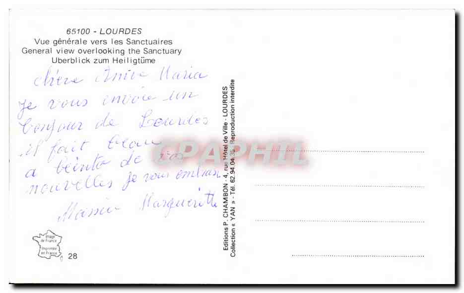 CPM Lourdes Vue generale vers les Sanctuaires  — Verso