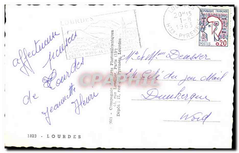 CPA De Lourdes Nous apporfons Mille Doeux ef Pensees Hirondelles — Verso