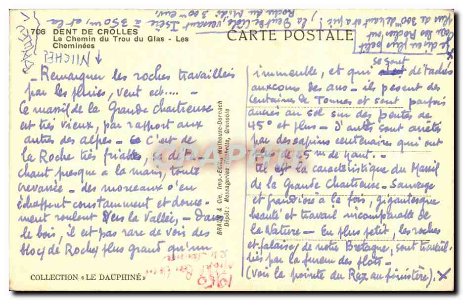 Dent de Crolles — Der Weg des Glaslochs — Verlag Brau & Cie, Grenoble, n°766 — Rückseite