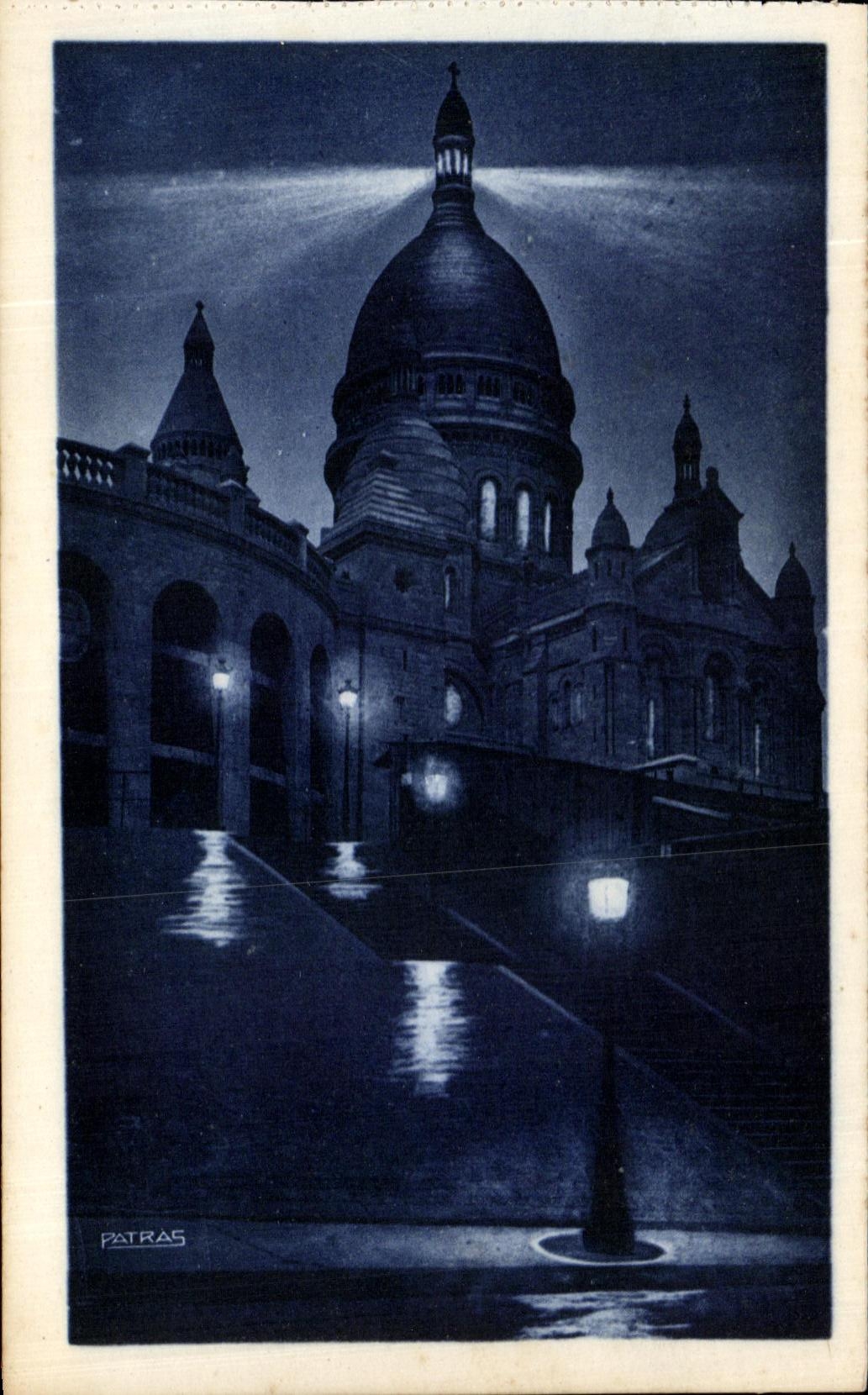 CPA Paris La Nuit Basilique du Sacre coeur Montmartre