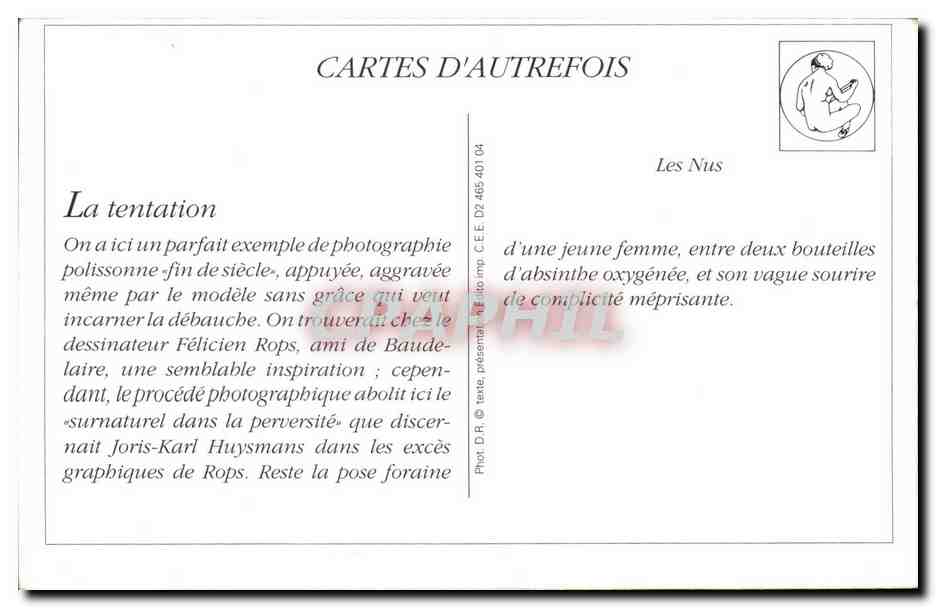 REPRO Cartes D'Autrefois La Tentation Femme nue erotique — Rückseite