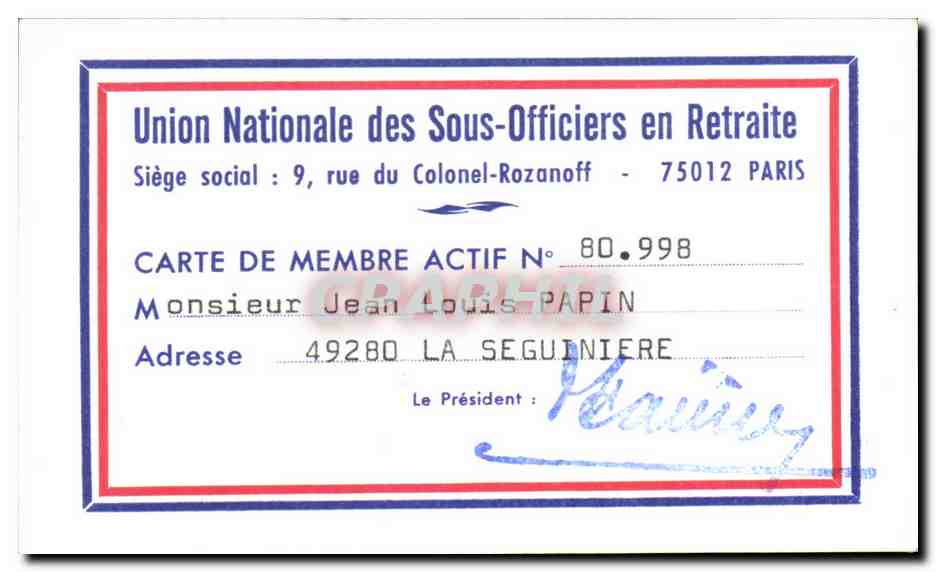 Carte Union Nationale Des Sous Officiers En Retraite Siege Social Rue Colonel Rozonoff Jean Louis Papin La Seguiniere