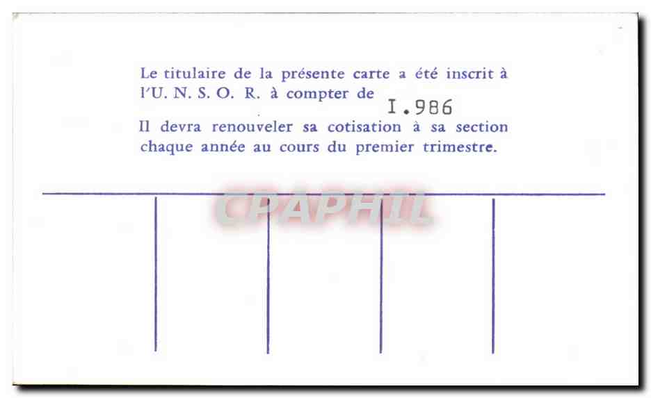 Carte Union Nationale Des Sous Officiers En Retraite Siege Social Rue Colonel Rozonoff Jean Louis Papin La Seguiniere — Rückseite
