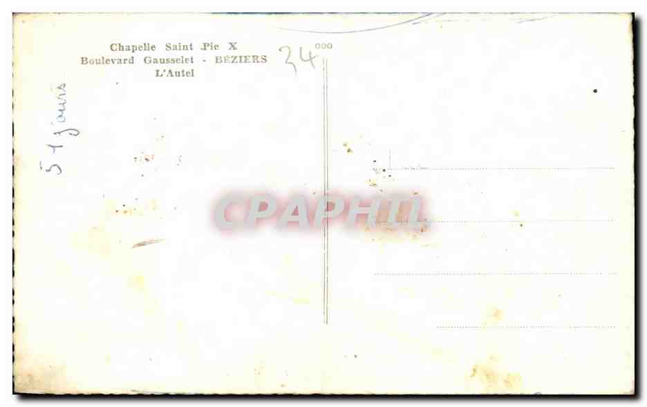 CPA Chapelle Saint Pie Boulevard Gausseiet Beziers L'Autel — Verso