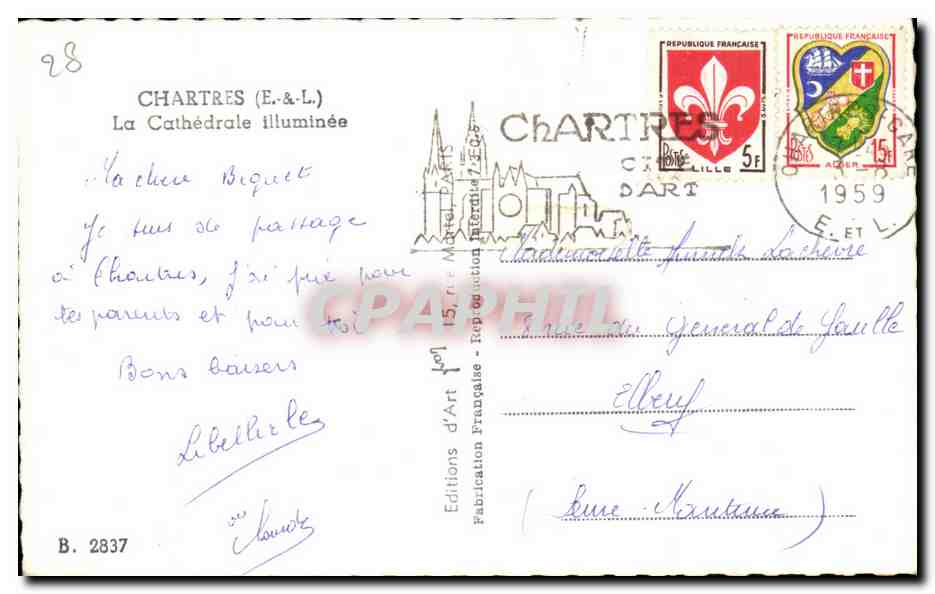 CPSM Chartres La Cathdrale Illuminee — Verso