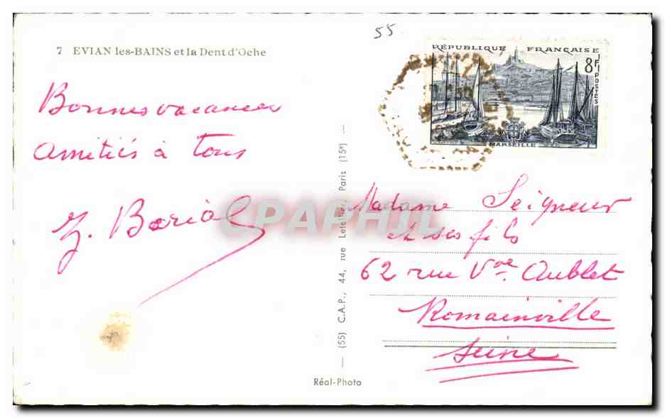 CPA Evian les Bains et la dent d'Oche — Rückseite