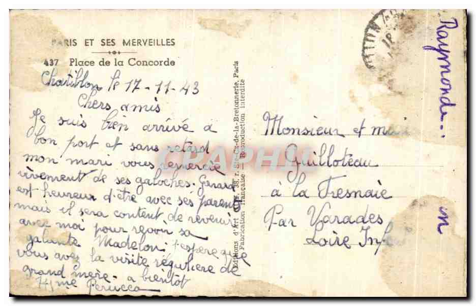 CPA Paris Et Ses Merveilles Place de la Concorde — Verso