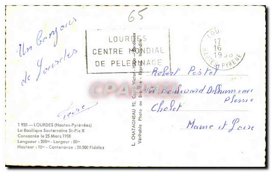 CPSM Lourdes La Basilique Souterraine  — Verso