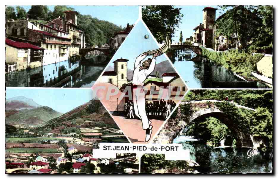St Jean Pied de Port — vue générale avec pont romain — Réal-Photo