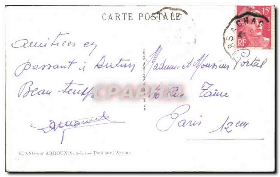 CPSM Etang sur Arroux Pont sur l'Arroux — Rückseite