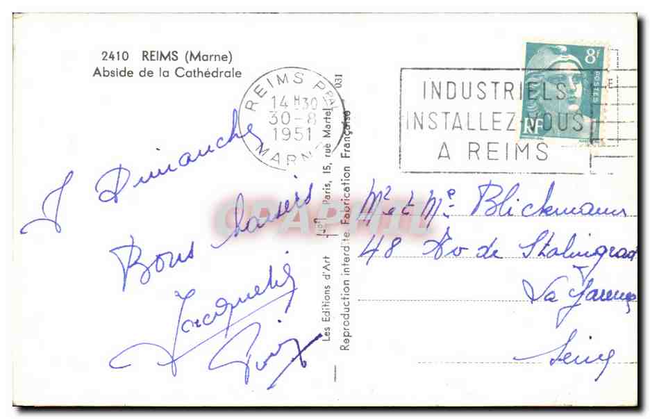 Abside de la Cathédrale — Reims — Éditions d'Art — Rückseite