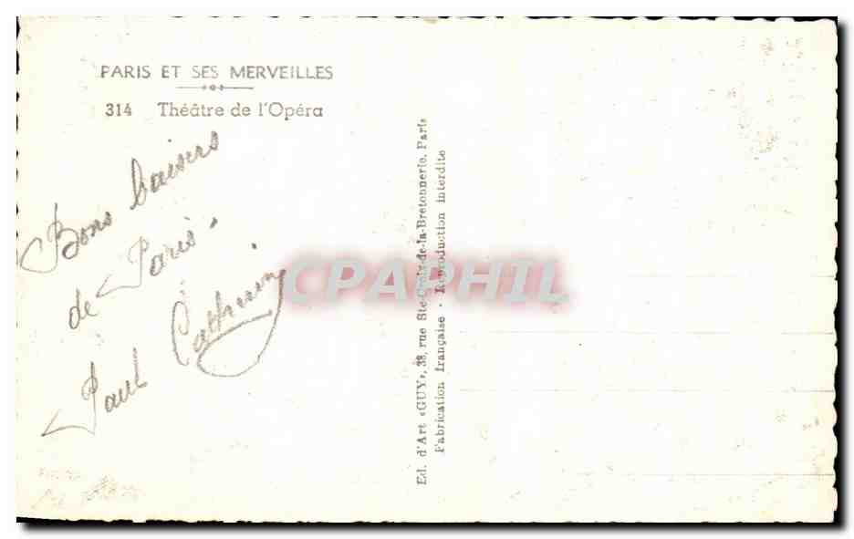 CPA Paris Et Ses Merveilles Theatre de l'Opera  — Rückseite