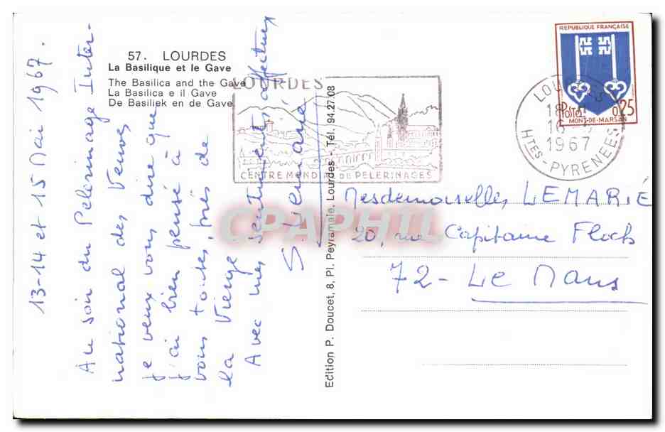 CPSM Lourdes La Basilique et le Gave  — Verso