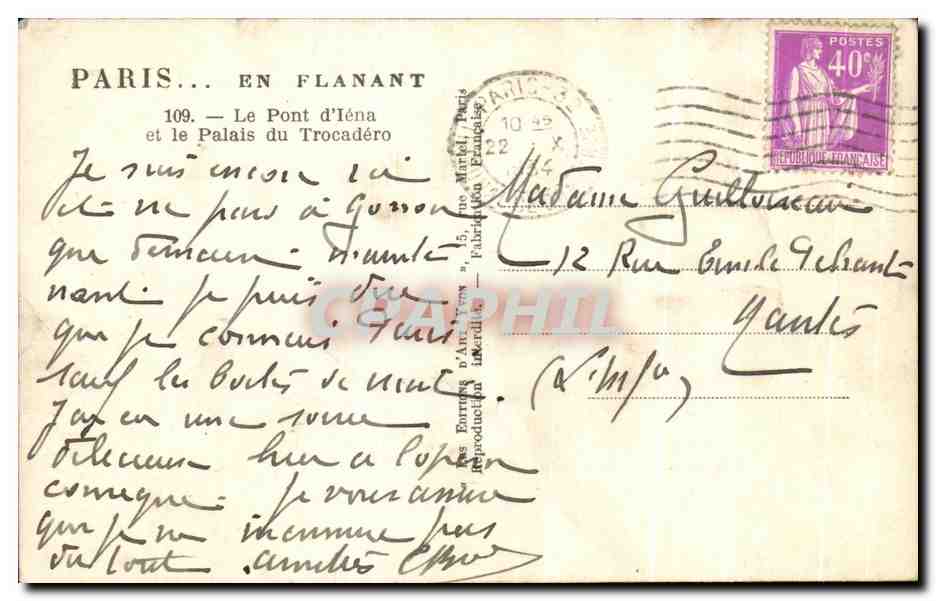 CPA Paris En Flanant Le Pont D'Iena et le Palais du Trocadero — Verso