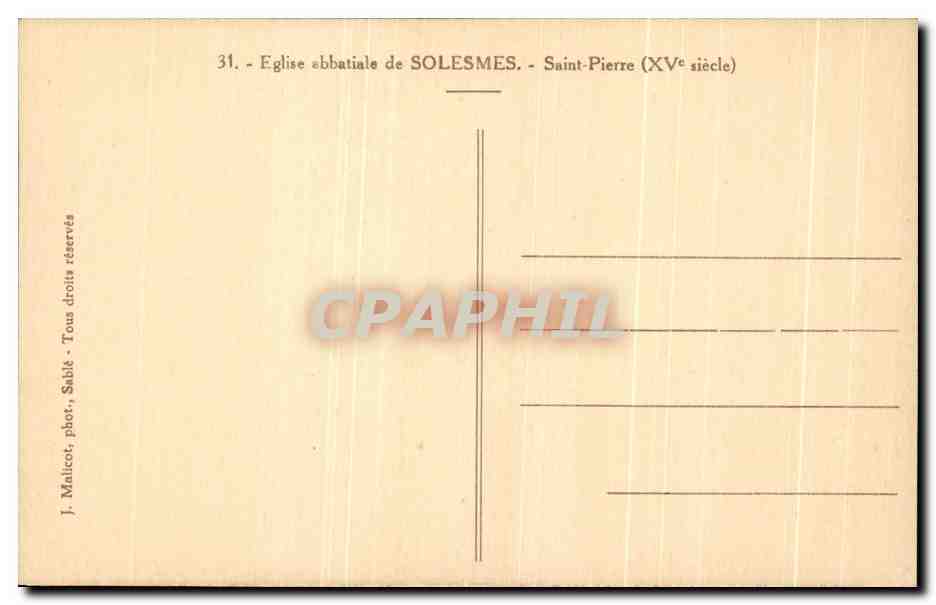 CPA Eglise Ebbatiale De Solesmes Saint Pierre — Back