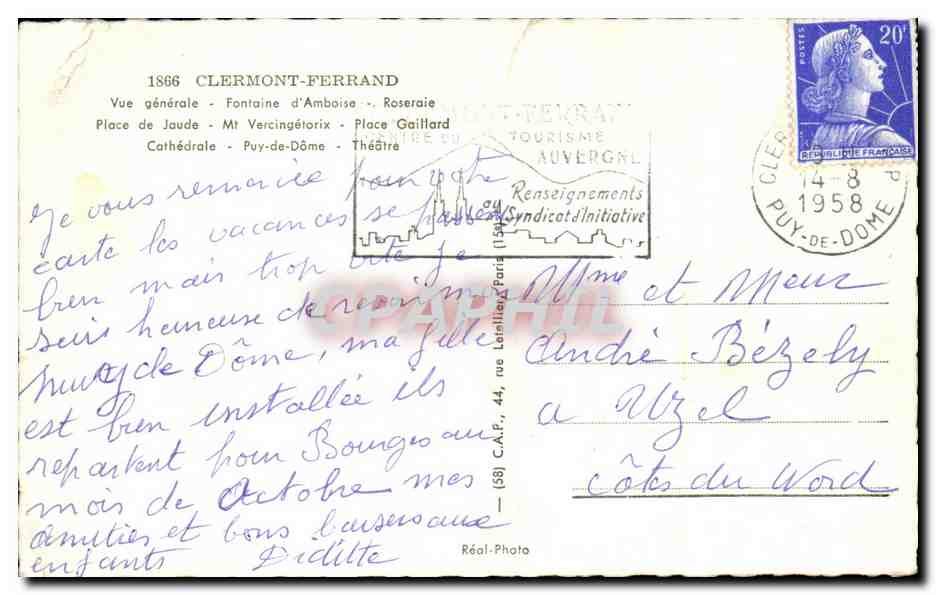 CPSM Clermont Ferrand — Verso