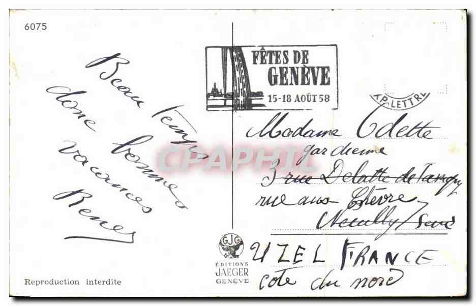 CPA La Rade Le Jet D'Eau Souvenir De Geneve — Rückseite