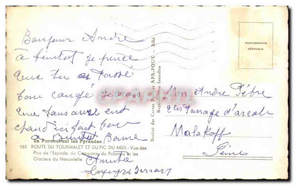 Pics de l'Espade, du Compans et du Pounteau — Vue des Glaciers du Neouvielle — Société des Cartes Postales APA-POUX — Reverso
