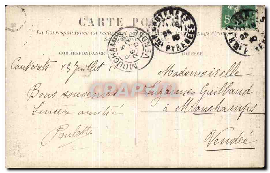 CPA Les Pyrenees Cauterets Cascade du Cerisey — Verso
