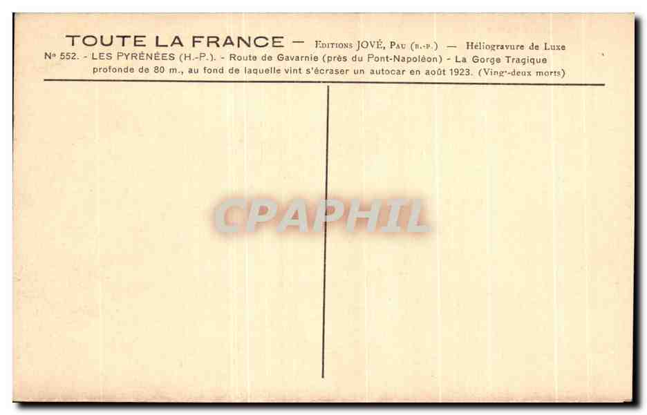 Les Pyrénées — Route de Gavarnie près du Pont-Napoléon — Éditions Jové, Pau — Rückseite